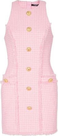 Balmain Button-Embossed Tweed Minidress, Brand Size 36 (US Size 4)