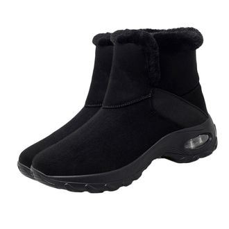 Yardwe Women Winter Boots Warm Plush Lined Snow Boots Non-Slip Mid-Calf Black Fashionable Footwear for Autumn and Winter Outdoor Use
