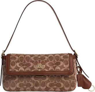 Coach (WMNS) COACH Etta Small Flap Shoulder Bag in Signature Chenille Light Khaki Vintage Brown CCV65-IMYN0