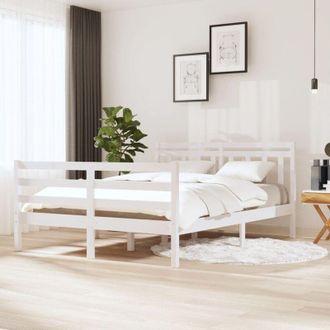 vidaXL Estructura De Cama Doble De Madera Maciza Blanco 135x190 Cm Vidaxl