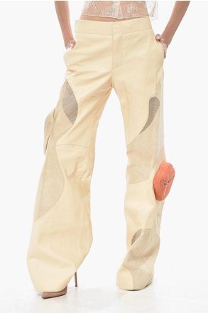 Off-white SEASONAL Leather Palazzo Pants CANDLE with Patch Pockets size 42