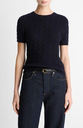 Vince Cable Short Sleeve Sweater in Coastal at Nordstrom, Size Xx-Small