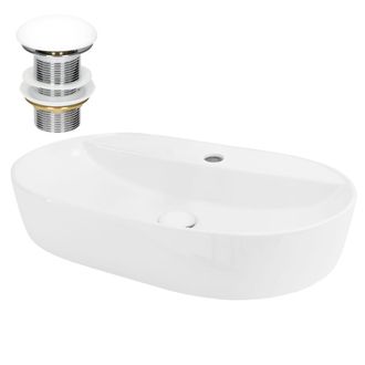 ML Design Lavabo ovalado blanco cer&aacute;mico con desag&uuml;e a juego