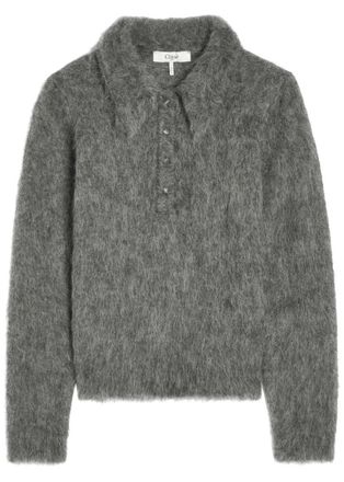 Chlo&eacute; Brushed Knit Wool-blend Polo top - Grey - S (UK8-10 / S)
