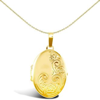 Jewelco London 9ct Gold Floral Engraved Oval Locket Pendant - JLC108