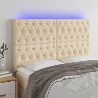 vidaXL Cabecero Con Luces Led Tela Crema 144x7x118/128 Cm Vidaxl