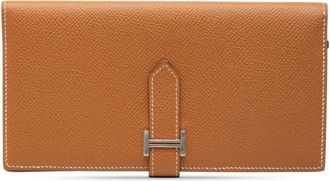 Herm&egrave;s Silver Brown Cognac Epsom Leather Long Wallet (Bi-Fold) (Pre-Owned)
