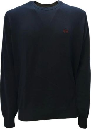 La Martina Blauwe Heren Logo Trui - Heren - Ronde hals truien - Blauw - 3XL - Katoen - Truien & Vesten