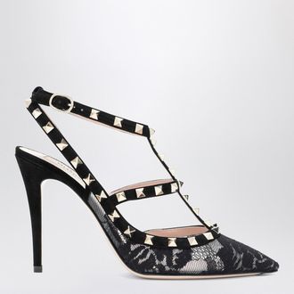 Valentino Garavani High black Rockstud lace pumps
