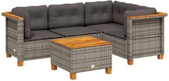 vidaXL Vidaxl - Juego De Sof&aacute;s Jard&iacute;n Con Cojines 5 Pzas Rat&aacute;n Sint&eacute;tico Gris