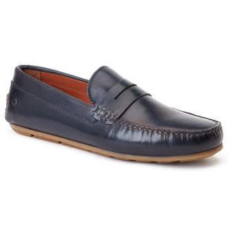 Base London Collins Leather Mens Navy Standard Loafers - Size UK 12