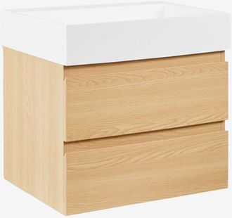 Sklum Conjunto De Mueble De Ba&ntilde;o En Madera Y Chapa De Fresno Con Lavabo Integrado Ona Sklum