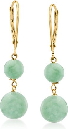 Ross-Simons Jade Double-Bead Drop Earrings in 14kt Yellow Gold