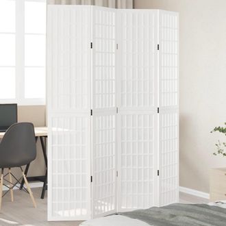 Berkfield Home Room Divider 4 Panels White Solid Wood Paulownia