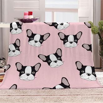 OEM Manta Polar 3d Rosa Con Dise&ntilde;o De Bulldog Franc&eacute;s De 240x220 Cm, Suave Y C&aacute;lida, Para Cama Doble/sof&aacute;