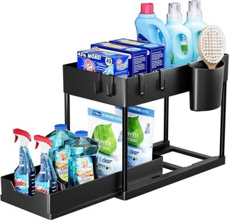 OEM Organizador Bajo Fregadero - 2 Niveles - 40 X 17.2 X 33.5 Cm - Para Cocina Y Ba&ntilde;o - Incluye 4 Ganchos Y 1 Recipiente Colgante