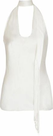 Balmain Backless top van satijn met franjes - Dames - Tops zonder mouwen - Wit - 2XS - Satijn - Tops