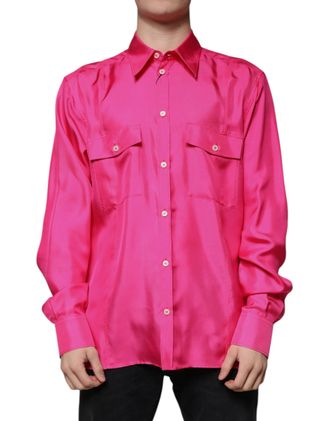 Dolce & Gabbana Pink Silk Collared Button Down Men Mens Shirt