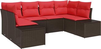 vidaXL Conjunto De Sof&aacute; De Jard&iacute;n 6 Uds. Marr&oacute;n Rat&aacute;n Sint&eacute;tico Vidaxl