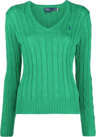 Polo Ralph Lauren cable-knit cricket sweater - women - Cotton - S - Green