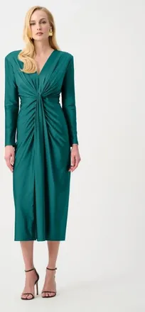 Joseph Ribkoff Satin Effect Knit Draped V-Neck Sheath Dress in Opulent Green at Nordstrom, Size 10