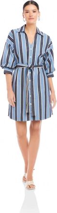 Fifteen Twenty Blaire Lantern Sleeve Tie Dress In Blue/cream