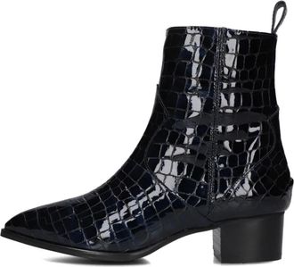 Notre-V Blauwe Lakleren Enkellaarsjes - Dames - Laarzen met Hak - Blauw - 41 EU - Wol - Schoenen