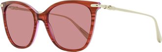 Longchamp Womens Rounded Square Sunglasses LO757S 607 Striped Red/Gold 55mm