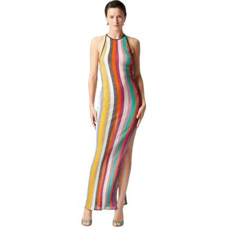 Missoni Long Dress In Striped Ribbed Knit Lam&eacute; in Multicoloured at Nordstrom, Size Medium