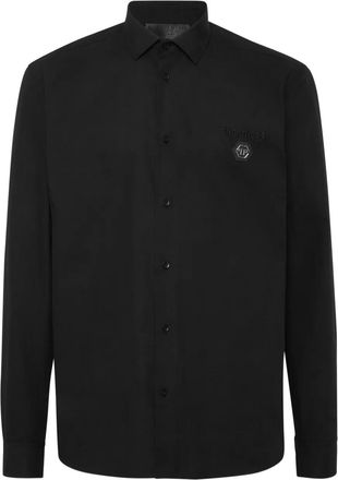 Philipp Plein logo-plaque embroidered shirt - Black