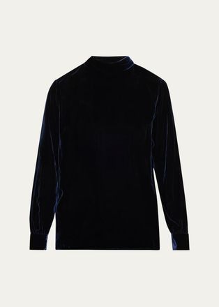 Giorgio Armani Mock-Neck Velvet Long-Sleeve Shirt