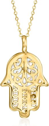 Ross-Simons Mother-Of-Pearl Hamsa Pendant Necklace in 10kt Yellow Gold