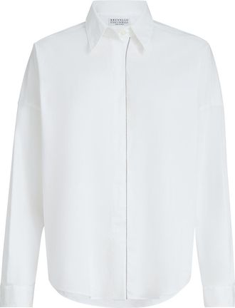 Brunello Cucinelli Stretch poplin shirt with monili in White at Nordstrom, Size 3X-Large Eu