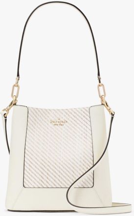 Kate Spade New York Womens Lena Two Tone Straw Bucket Bag - White Fabric - One Size