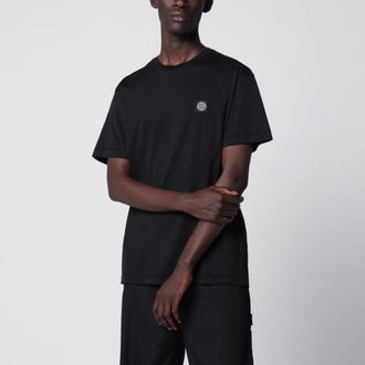 Stone Island T-shirt nera in cotone con vestibilit&agrave; slim