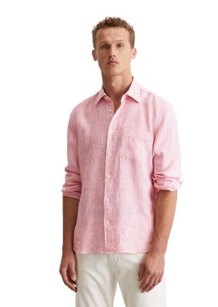 Marc O'Polo Leinenhemd MARC OPOLO, Herren, Gr. L, N-Gr, bunt (multi, raspberry pink), Web, Obermaterial: 100% Leinen, gestreift, regular fit, 2-Knopf-Manschette, 