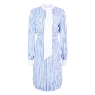 Moschino Gestreepte Katoenen Popeline Midi Jurk - Dames - Shirt Kleedjes - Blauw - S - Katoen - Kleedjes
