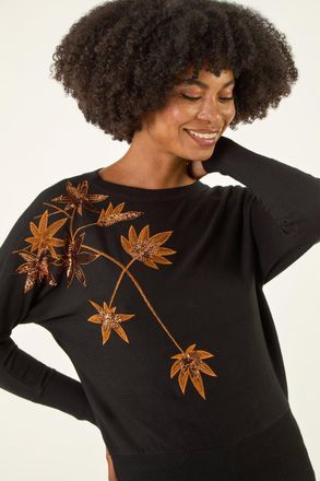 Roman Sequin Floral Embroidered Knit Jumper