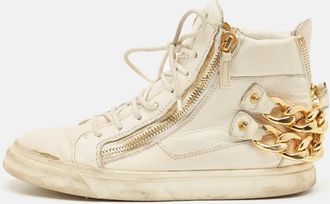 Giuseppe Zanotti Cream Leather Chain Detail High Top Sneakers