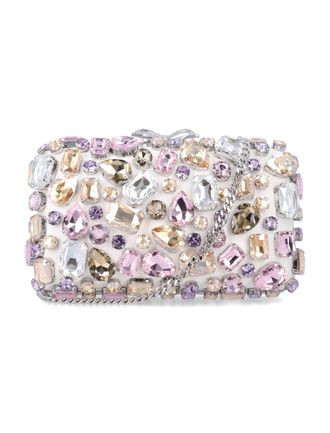 Self Portrait Satin Multicristallo Silver Bow Evening Clutch