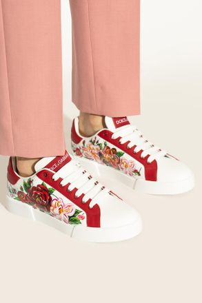 Dolce & Gabbana Floral Motif Sports Shoes, Womens, Red