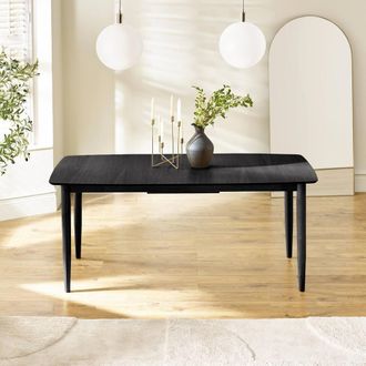 Furniturebox Leif Rectangular Solid Wood Large Extending 6-8 Seater Dining Table in Black