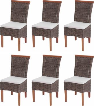 Hhg Hhg - Nunca Usado] Lote De 6 Sillas De Comedor Savona, Silla De Cocina, Rat&aacute;n, Con Coj&iacute;n De Asiento