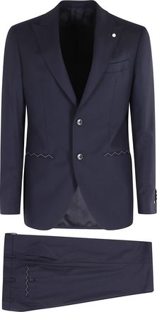 Lubiam Blue Single-Breasted Peak Lapel Slim Fit Wool Suit