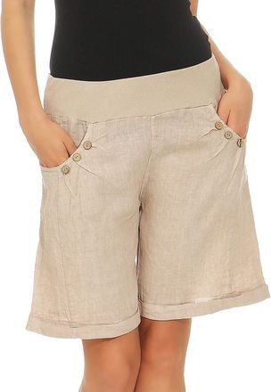 Malito more than fashion Malito Women Linen Shorts Casual Pants Bermuda Hot Pants Uni Colors 8024 (Beige, S)