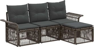 vidaXL Conjunto De Sof&aacute;s De Jard&iacute;n 4 Uds. Gris Rat&aacute;n Sint&eacute;tico Vidaxl