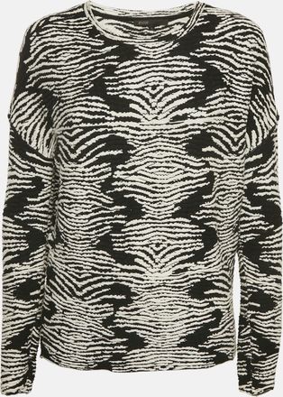 Maje Black/white Textured Knit Long Sleeve Top