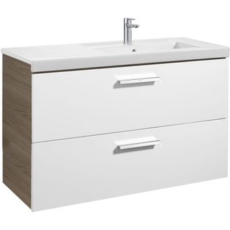 Roca Roca - Unik Mueble Con Dos Cajones + Lavabo Prisma Color: Blanco - Fresno - Posici&oacute;n Del Lavabo: Derecha