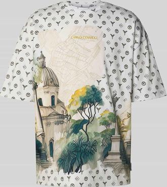 Carlo Colucci Oversized T-Shirt mit Label-Stitching in Offwhite, Größe XL