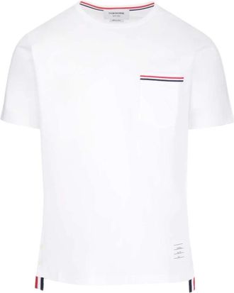 Thom Browne Jersey RWB Stripe Pocket Tee - Heren - T-shirts - Wit - L - Katoen - Tops